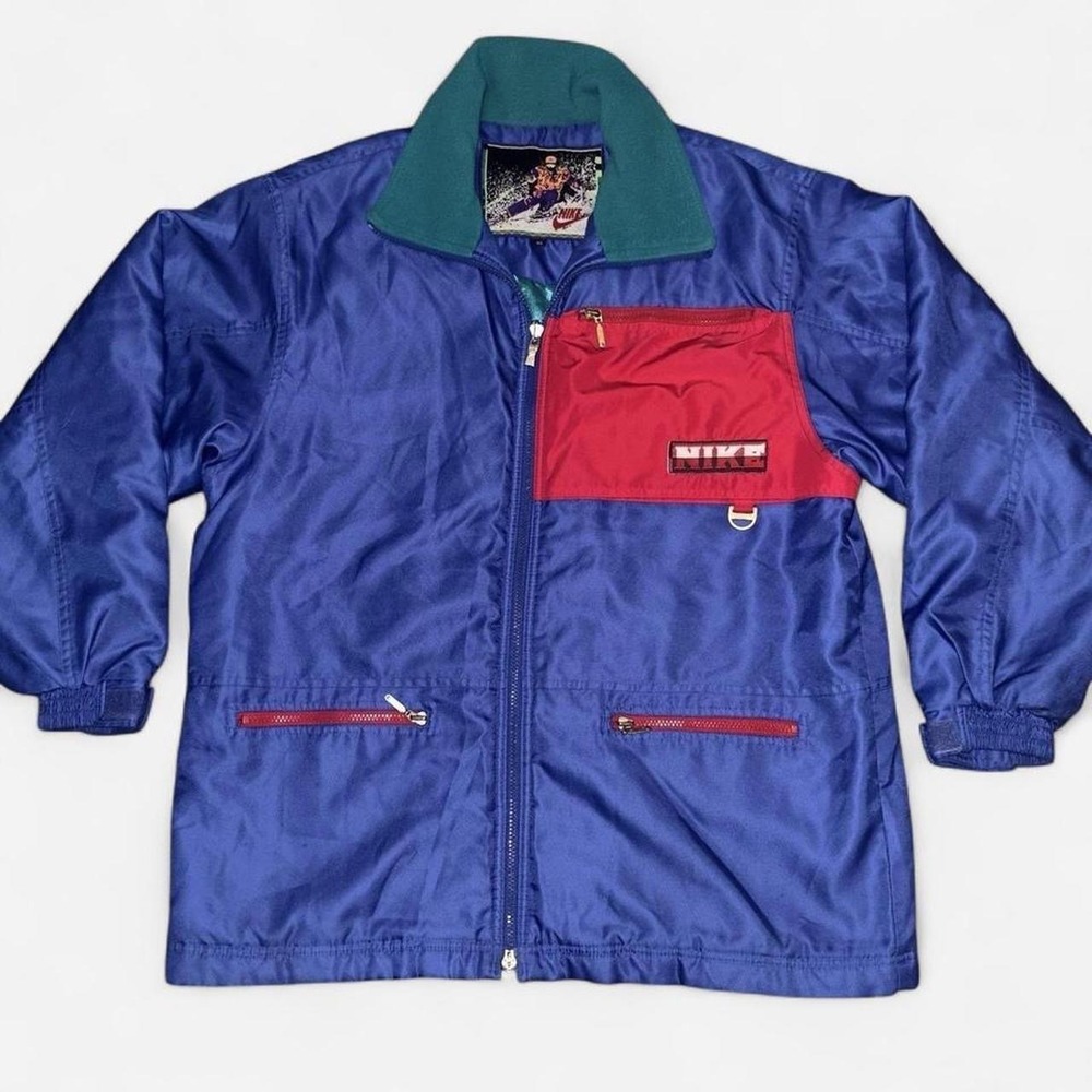 Vintage Nike Jacket Mens Medium Blue Red Ski Snow Windbreaker 90s YKK 95
